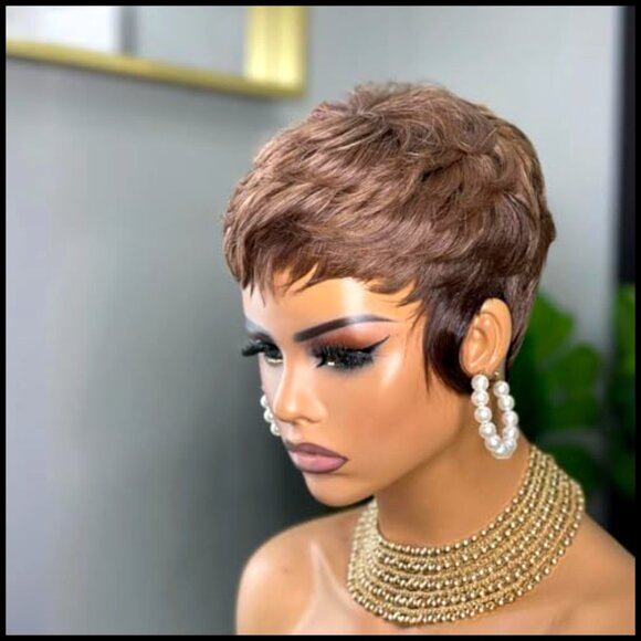 Human Hair Pixie Cut Wig Glueless Layered With Bangs Easy Wear Daily main image 5